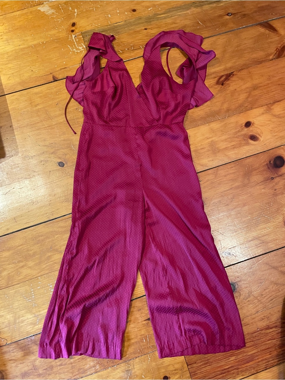 Parker Ruffle-Sleeve Wine Red Wide-Leg Jumpsuit
